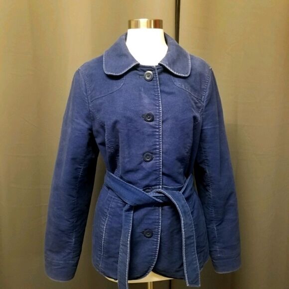 L.L. Bean Blue Corduroy Belted Buttoned Peacoat Md - Picture 1 of 7